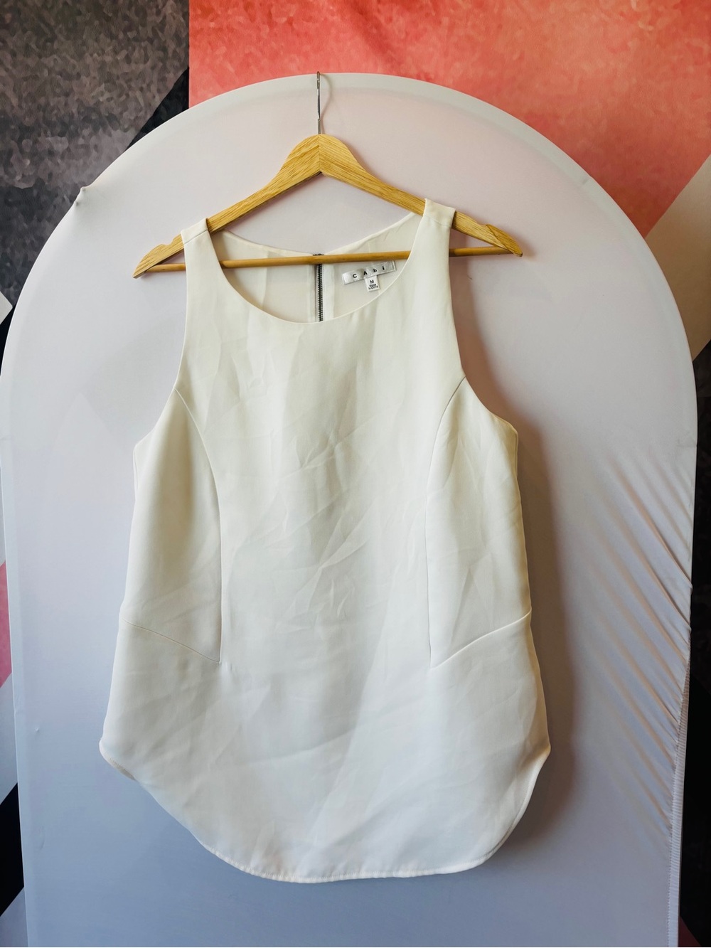 CAbi Cream Scoop-Neck Sleeveless Shell